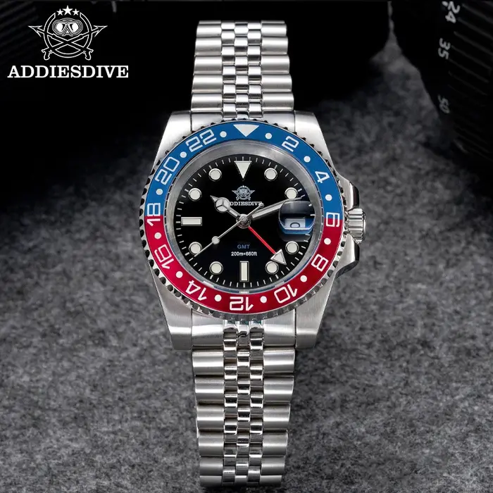 ADDIESDIVE hommes GMT montre suisse Ronda 515-24 200M étanche BGW9 Super lumineux 316L acier inoxydable