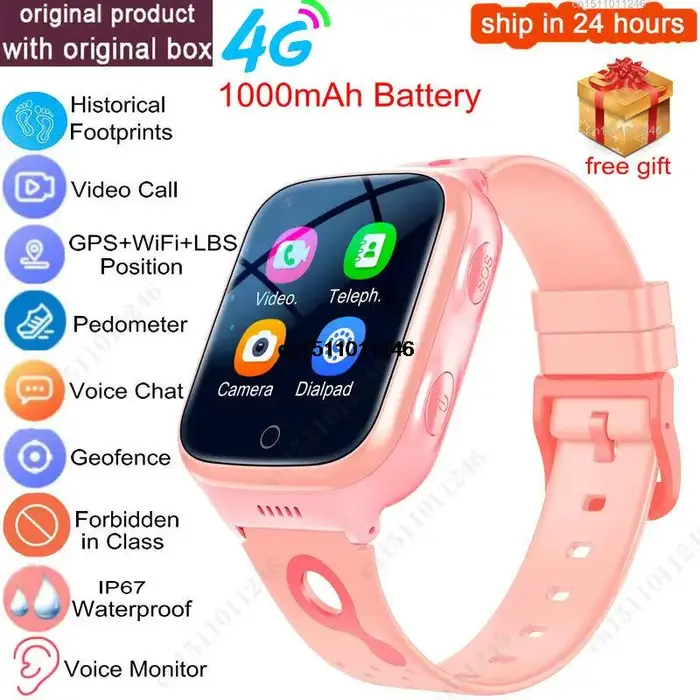 Montre intelligente K227 4G pour enfants, GPS, WiFi, 1000mAh, traqueur d'appel vidéo, localisation,