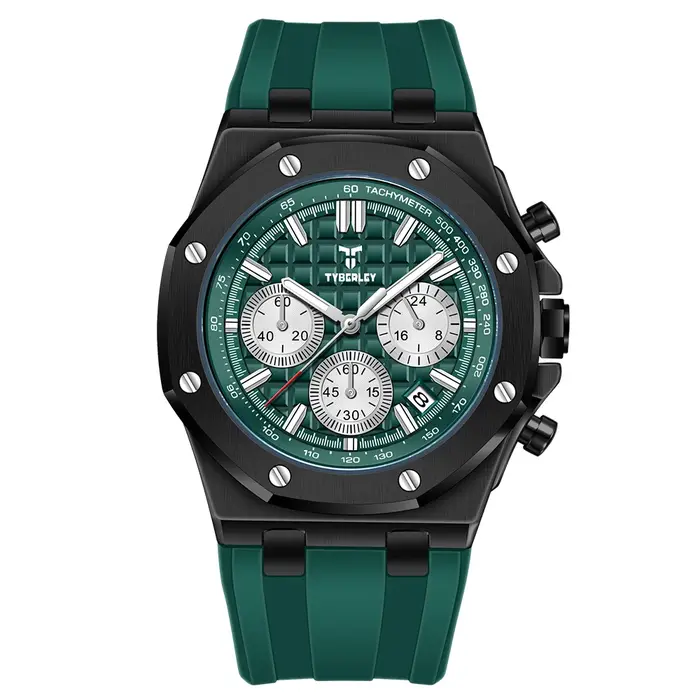 Nouvelle Montre Homme de Luxe TYBERLEY 2026 à Quartz, Chronographe Sportif Lumineux, Étanche, Tendance, Bracelet Silicone à Grille + BOÎTE