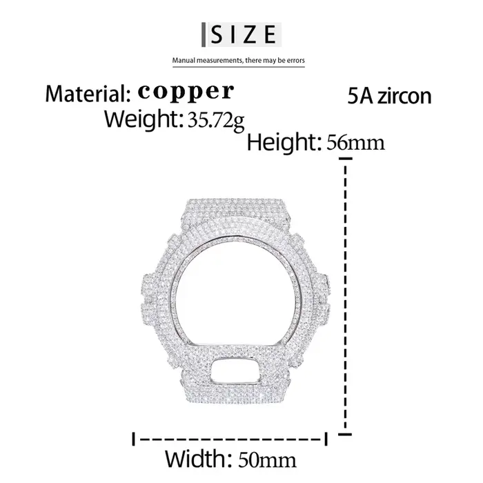 Boîtier de montre en moissanite série DW-6900, argent sterling S925, lunette sertie de pierres, pour