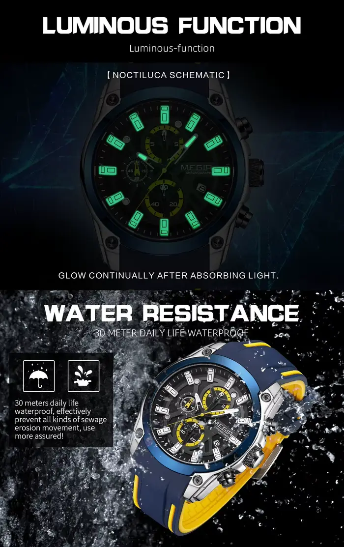MEGIR montres pour hommes Top marque de luxe Sport militaire montre-bracelet chronographe lumineux Date montre à Quartz bracelet en Silicone mâle horloge