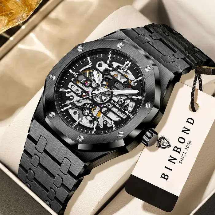 Montres mécaniques squelette précises BINBOND pour hommes