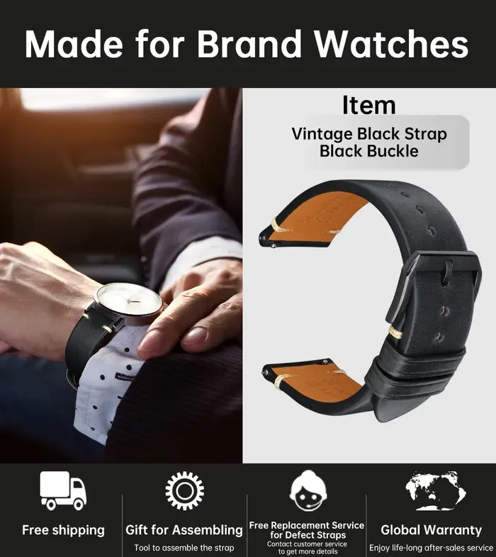 Bracelet de montre Vintage en cuir de vache, à boucle papillon, à dégagement rapide, accessoires Tud