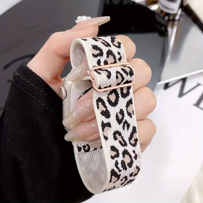 Bracelet en nylon imprimé léopard chic pour Apple Watch série 9/8/7/6/5/4/3/2/SE