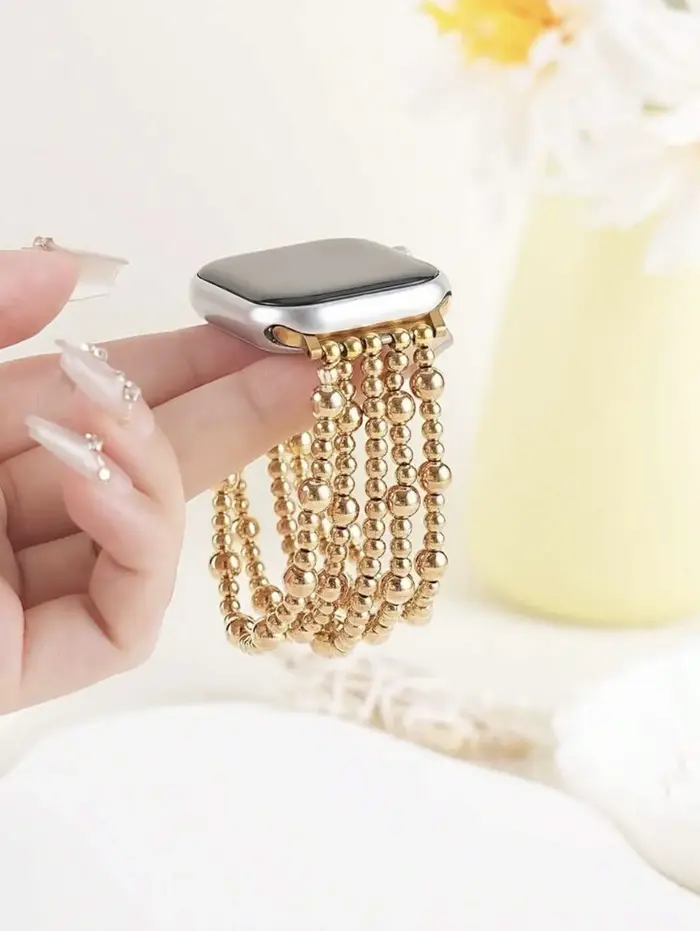 Bracelet de luxe doré à maillons perlés pour Apple Watch