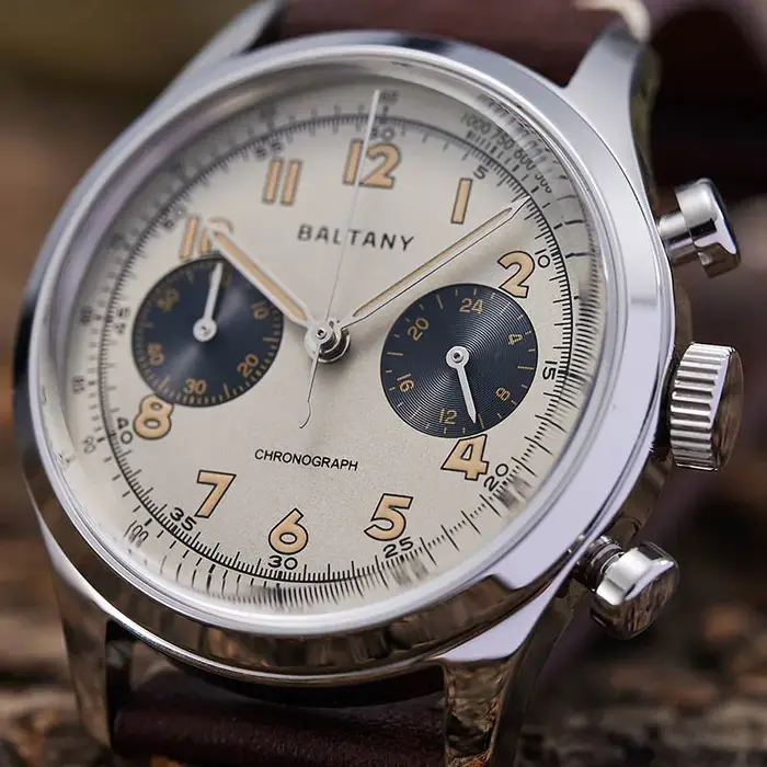Baltany S5034 39mm chronographe montre homme saphir cristal Panda cadran en acier inoxydable Super lumineux Vintage montres à Quartz