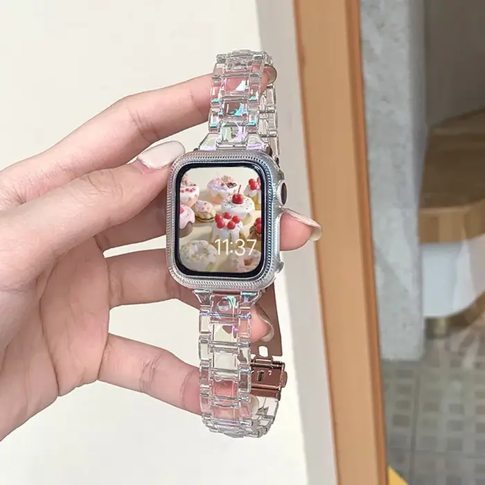 Bracelet Transparent Laser arc-en-ciel pour Apple Watch 8 41 45 49 44 38 40 42 46mm