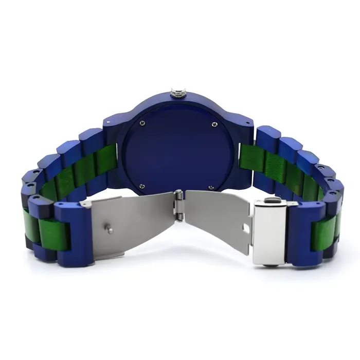 Montre bracelet homme légère en bois style quotidien tendance cadran rond double affichage heure boucle pliable montre artisanale en bois