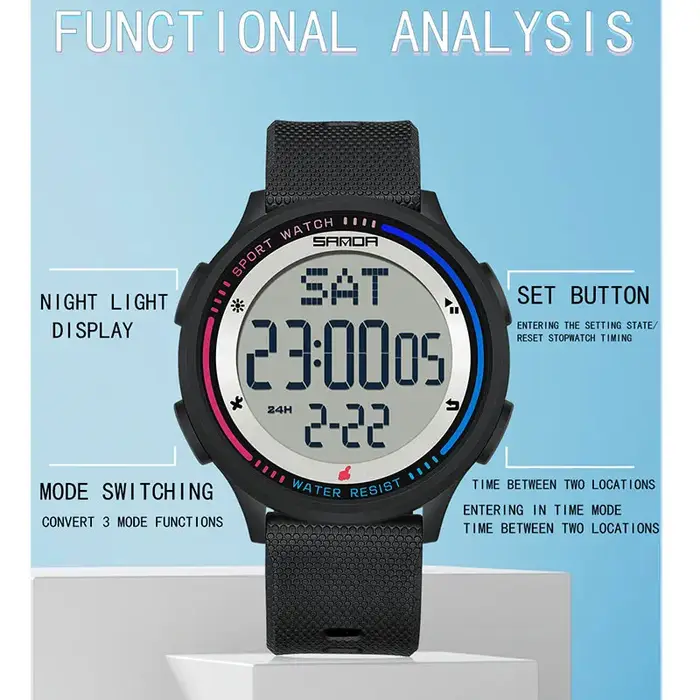 SANDA montre pour hommes fonctions multiples Sports de plein air chronomètre étanche mouvement numérique LED