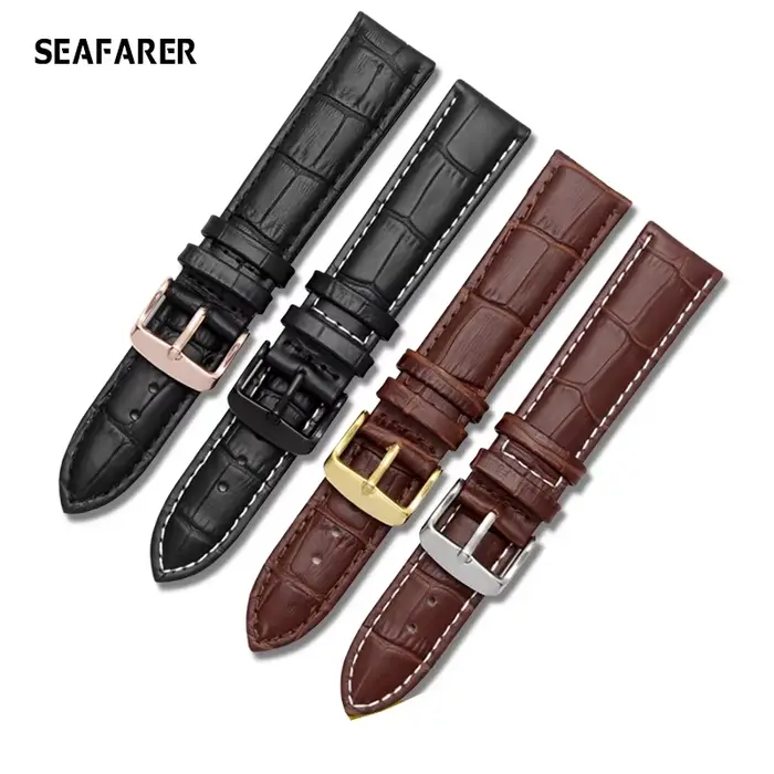 Bracelet de montre en cuir véritable pour hommes et femmes