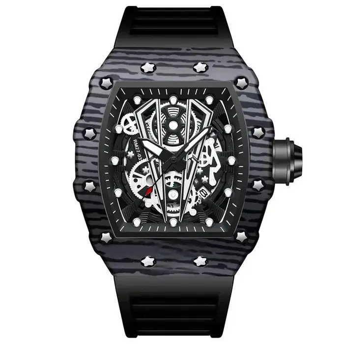 BINBOND-Montre-bracelet à quartz en silicone pour homme, miroir incurvé, surface creuse, marque domi
