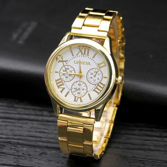 2025 Vintage nouvelle marque 3 yeux or genève montre à quartz décontractée femmes en acier inoxydabl