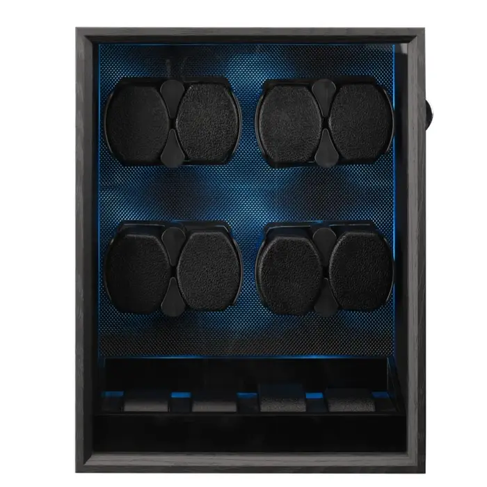 Embers Watch Winder 2 4 8 Boîte de rangement pour montres en bois noir avec moteur silencieux et rétroéclairage