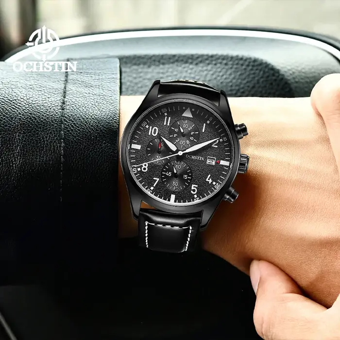 OCHSTIN hommes montres Quartz chronographe hommes montre pilote Sport mâle mode montre-bracelet haut de gamme de luxe en cuir étanche horloge