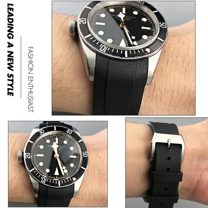 Bracelet de montre en caoutchouc et silicone à extrémités courbes de 20 mm
