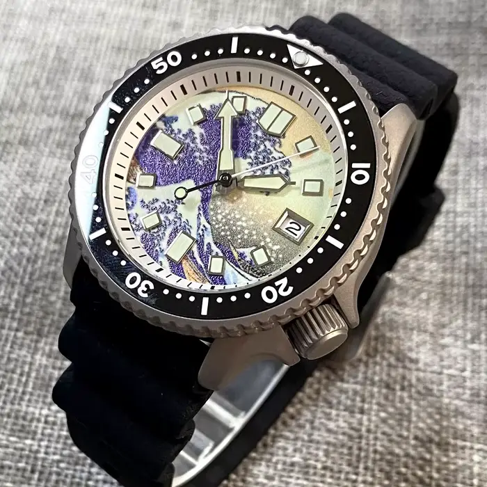 Titanium Diver NH35A noir automatique 200M hommes montre verre saphir 3.8 heures Date caoutchouc noi