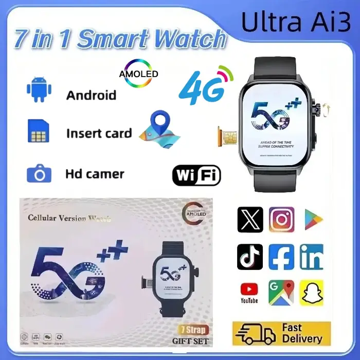 Nouveau Ultra Ai3 Smartwatch 4G Android Amoled HD caméra GPS WIFI Google Play Store App télécharger jeu Bluetooth