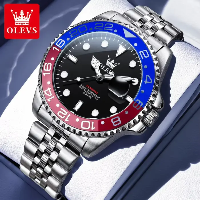 OLEVS 5657 montre pour hommes Original en acier inoxydable Date montre à Quartz étanche lumineux mon
