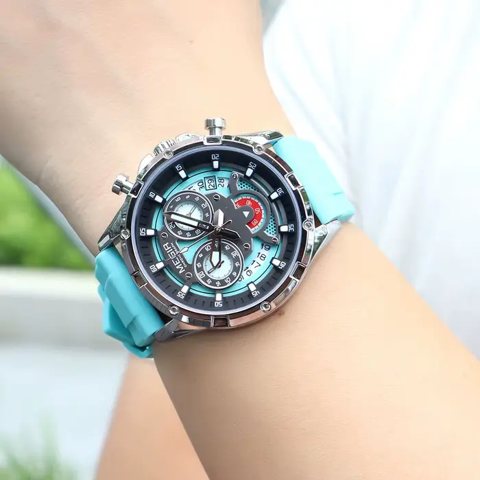 MEGIR montre à Quartz pour hommes avec bracelet en Silicone blanc aiguilles lumineuses mode Sport chronographe étanche montre-bracelet avec calendrier