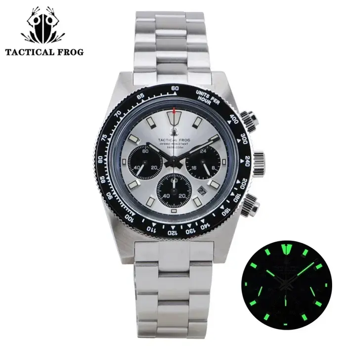 Tactique grenouille V2 chronographe solaire montre à Quartz saphir cristal miroir lunette en céramique 200M étanche