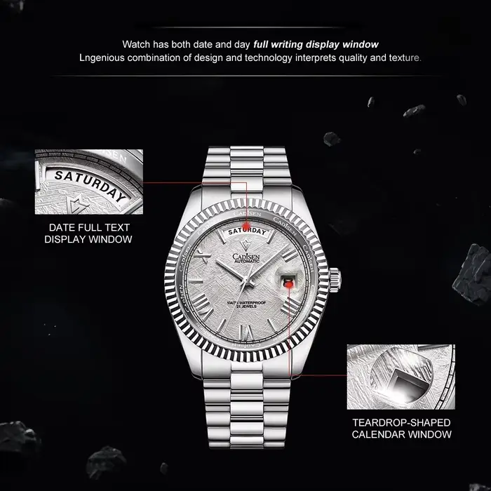 CADISEN – montre mécanique de luxe pour hommes, cadran en météorite, automatique, semaine 2021, 100M, japon MIYOTA 8285, horloge, nouvelle collection 2025