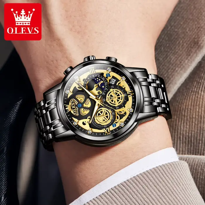 OLEVS montres pour hommes Top marque de luxe Original montre à Quartz étanche pour homme or squelette Style 24 heures jour nuit nouveau