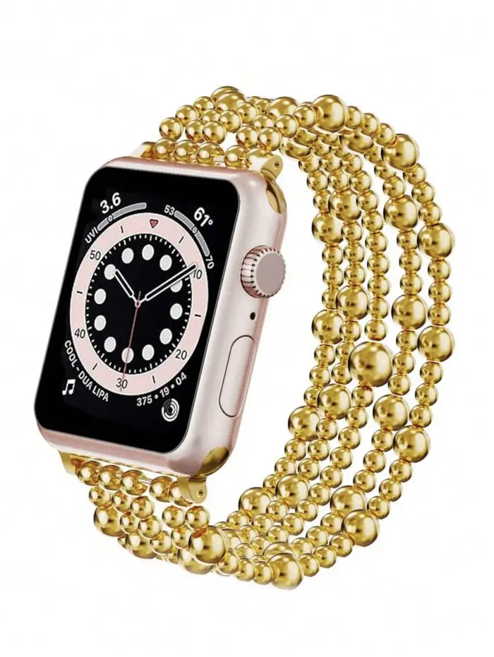 Bracelet de luxe doré à maillons perlés pour Apple Watch