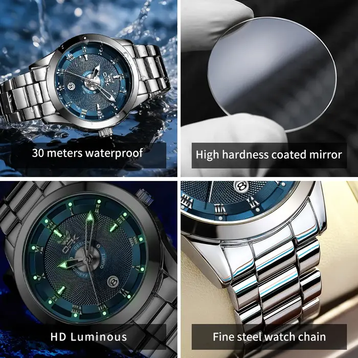 OPK 6056 montre à Quartz pour hommes échelle romaine en acier inoxydable étanche calendrier