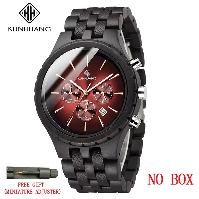 KUNHUANG montre en bois faite à la main cadran multifonction montre à Quartz pour hommes chronograph