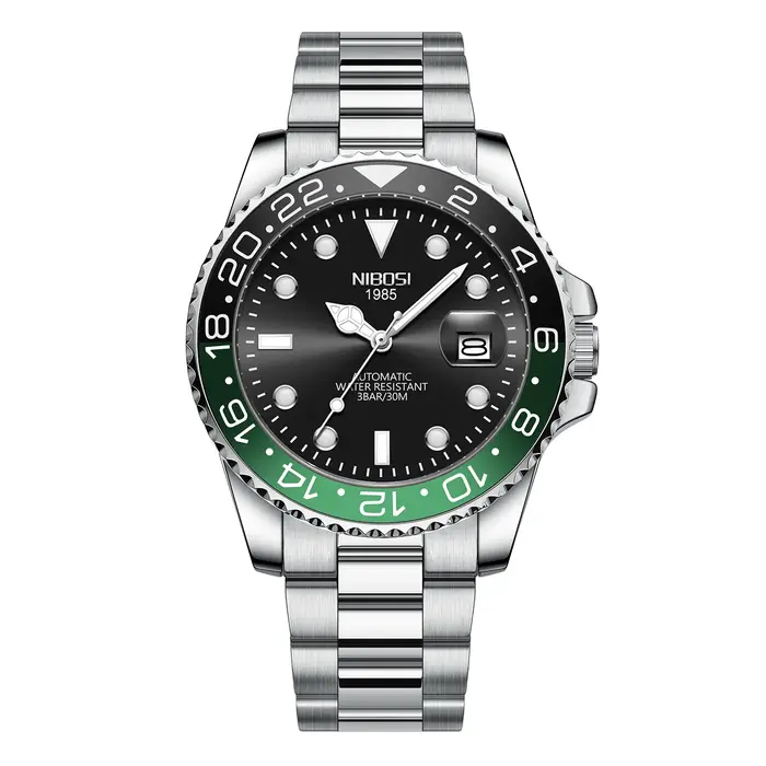 NIBOSI Top marque hommes montres de haute qualité de luxe GMT montre à Quartz Date automatique étanche