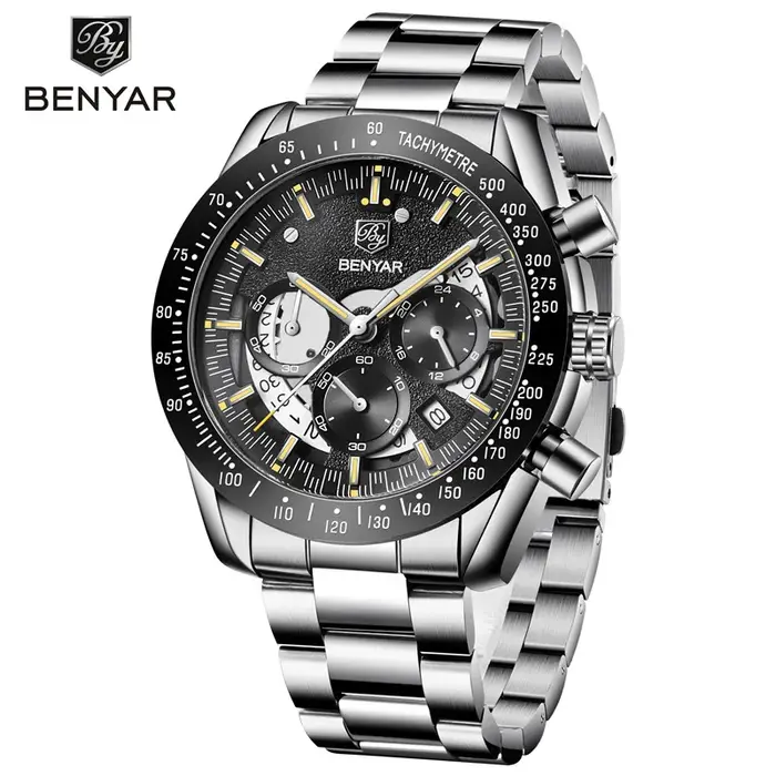 BENYAR mode Sport montre hommes haut de gamme de luxe noir mâle chronographe horloge militaire en acier inoxydable étanche montre-bracelet 5120