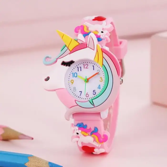 2024 nouveau arc-en-ciel nuage imprimé bracelet en Silicone montre pour enfants fille mignon dessin 