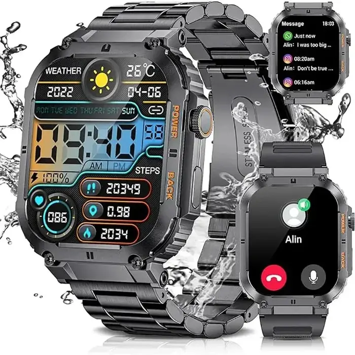 LIGE Sports de plein air Fitness Smartwatch pour hommes 1.96 pouces écran Bluetooth appel montres étanches sang oxygène Reloj Hombre