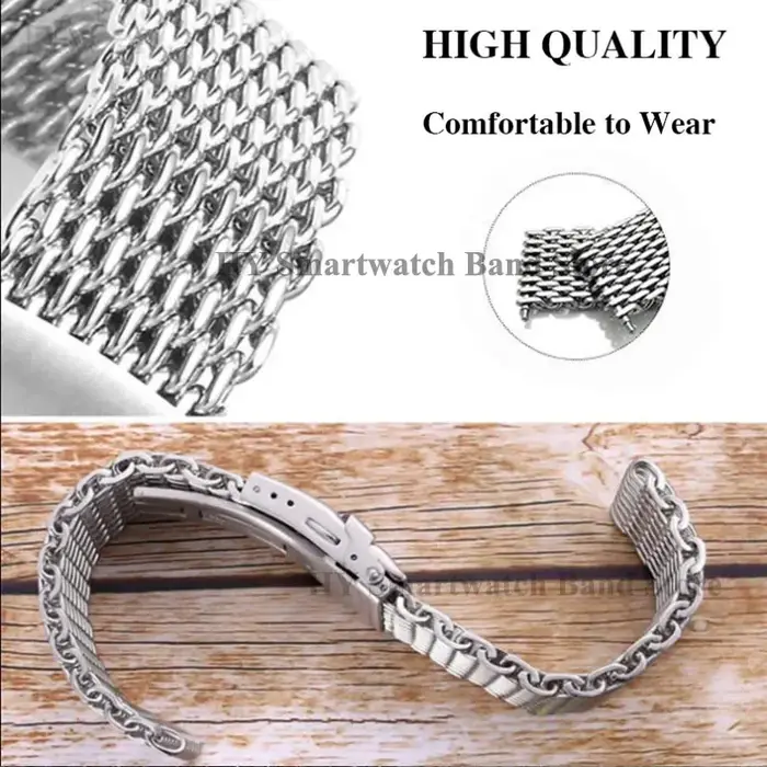 Bracelet de montre en acier maille requin pour Seiko 18mm 20mm 22mm 24mm