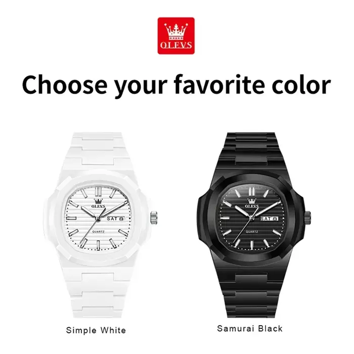 Montre OLEVS tendance pour jeunes, étanche, avec date et jour, lumineuse, unisexe, en résine blanche, montre à quartz pour hommes, montre pour étudiants, reloj hombre