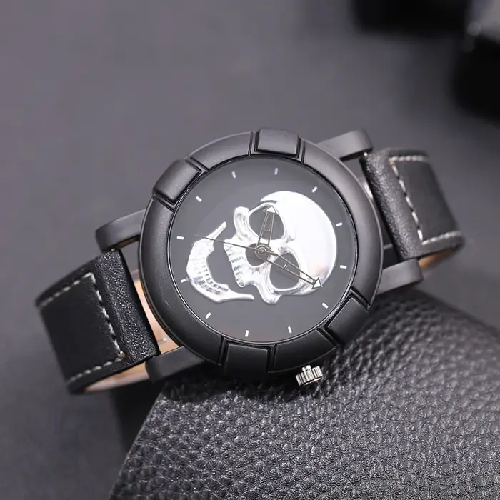 Montre-bracelet à quartz en cuir pour homme