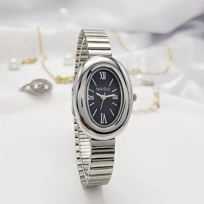 Montres ovales pour femmes avec bracelet en acier inoxydable, magnifiques montres-bracelets à quartz