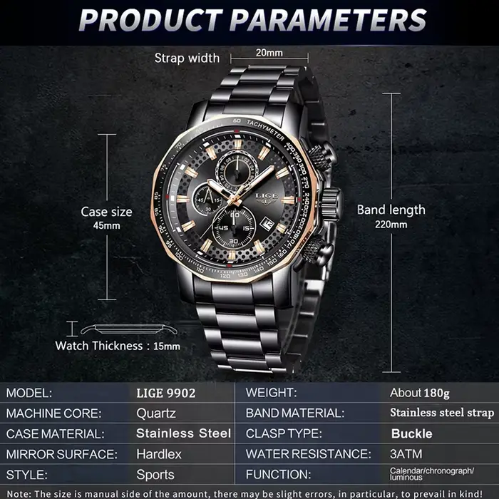 Montres LIGE pour hommes 2026, nouvelle montre chronographe sport business à quartz, étanche, grand cadran, montre pour homme + boîte