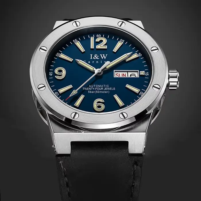 IW argent bleu hommes montres 5Bar étanche lumineux mode montre automatique