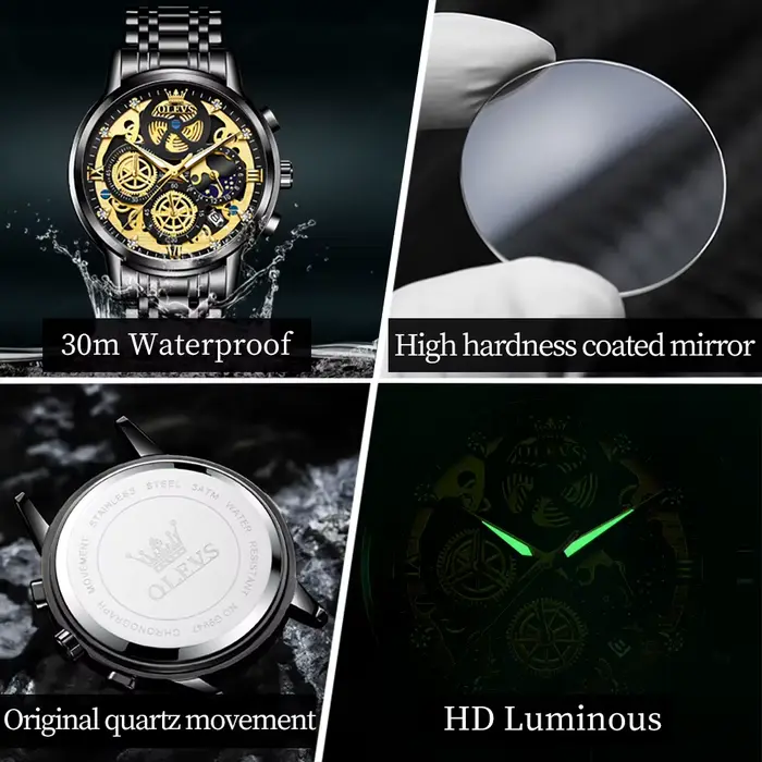 OLEVS montres pour hommes Top marque de luxe Original montre à Quartz étanche pour homme or squelette Style 24 heures jour nuit nouveau
