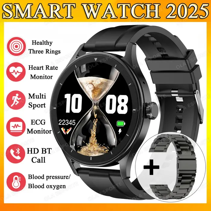 Nouveau moniteur ECG montre intelligente 2025 HD Bluetooth appel fréquence cardiaque
