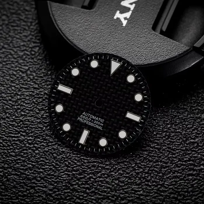 Cadran noir en Fiber de carbone 28.5mm BGW9 bleu Lume sans Logo pour Seiko SUB SEA NH35/36/38 boîtier de mouvement automatique Mod pièces accessoires