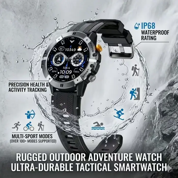 Montre connectée robuste pour l'extérieur - Suivi de santé avec synchronisation sans fil