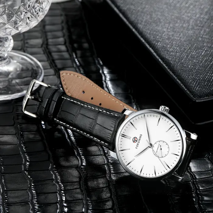 FORSINING luxe élégant hommes automatique mouvement mécanique montres bracelet en cuir mode Design décontracté affaires grand cadran