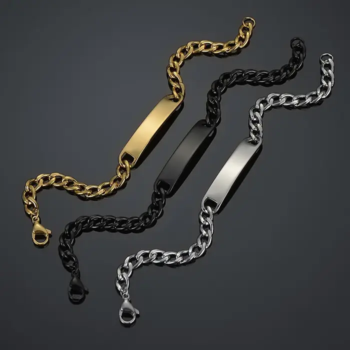 Bracelet personnalisé en acier inoxydable avec nom gravé, plaque signalétique personnalisée, Date, bijoux pour hommes et garçons, cadeau d'anniversaire