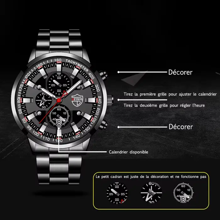 Montre homme Montre-bracelet à Quartz en acier inoxydable pour homme