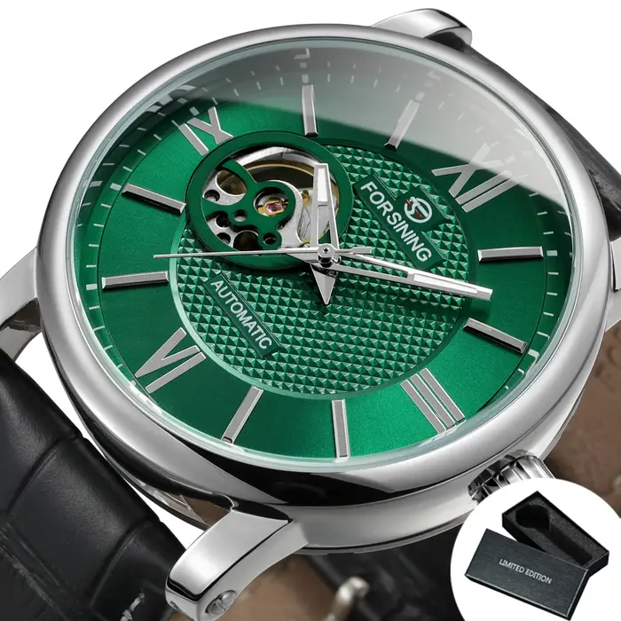 Montre mécanique de mode pour hommes, cadran squelette vert, montres automatiques pour hommes, marqu