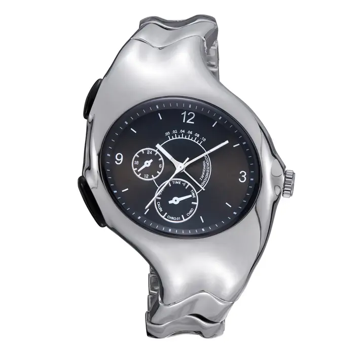 Montre OULM NEW Alien Retro Twisted Case Y2k Quartz pour homme, cadran argenté ovale, design unique et spécial, acier.