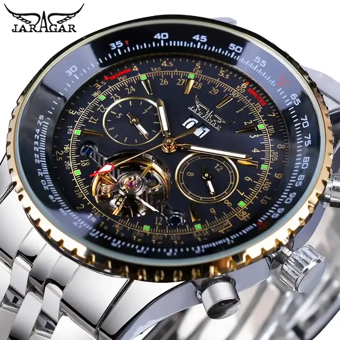 JARAGAR 034 montre à grand cadran pour hommes pilote militaire Date mois affaires multifonction automatique mécanique Tourbillon montre-bracelet