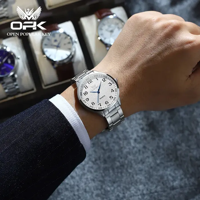 Montres pour hommes OPK 6008 en acier inoxydable doré, cadran à carreaux avec échelle romaine, montre pour homme
